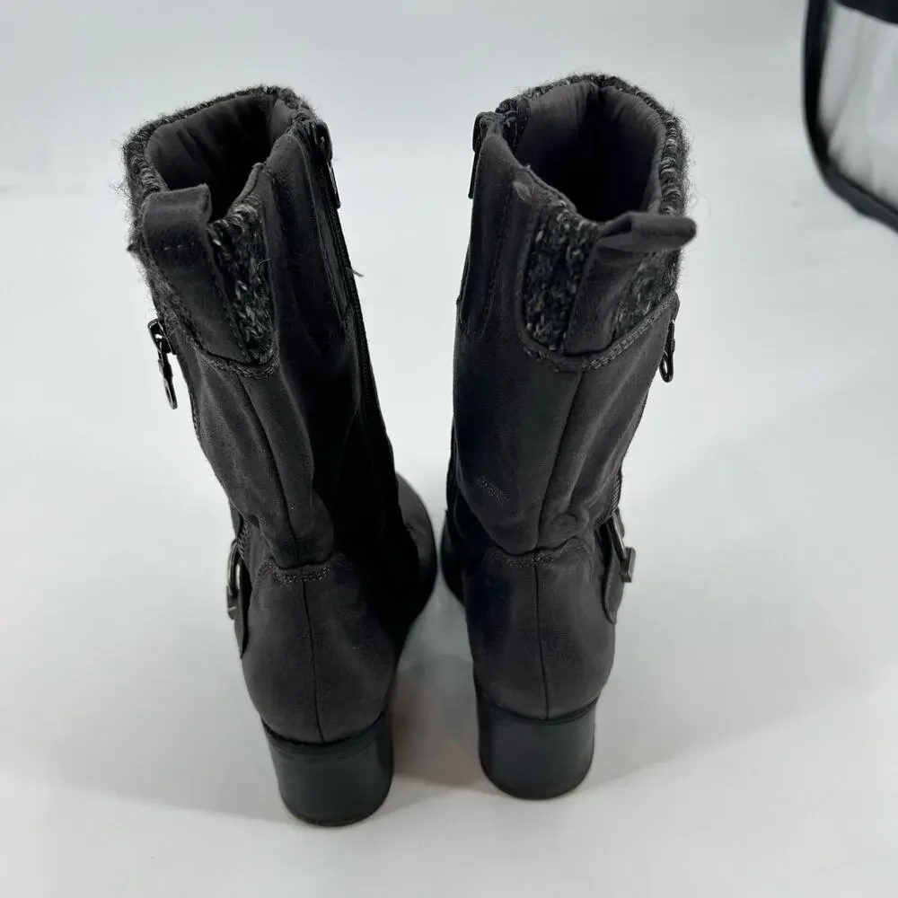 Baretraps Wylla mid-calf black sweater cuff block heel boots zip close size 5.5
